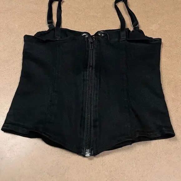 Y2K Lip Service Lace Up Front Corset Black Camisole Top XS Cami Vintage Goth - Picture 9 of 16